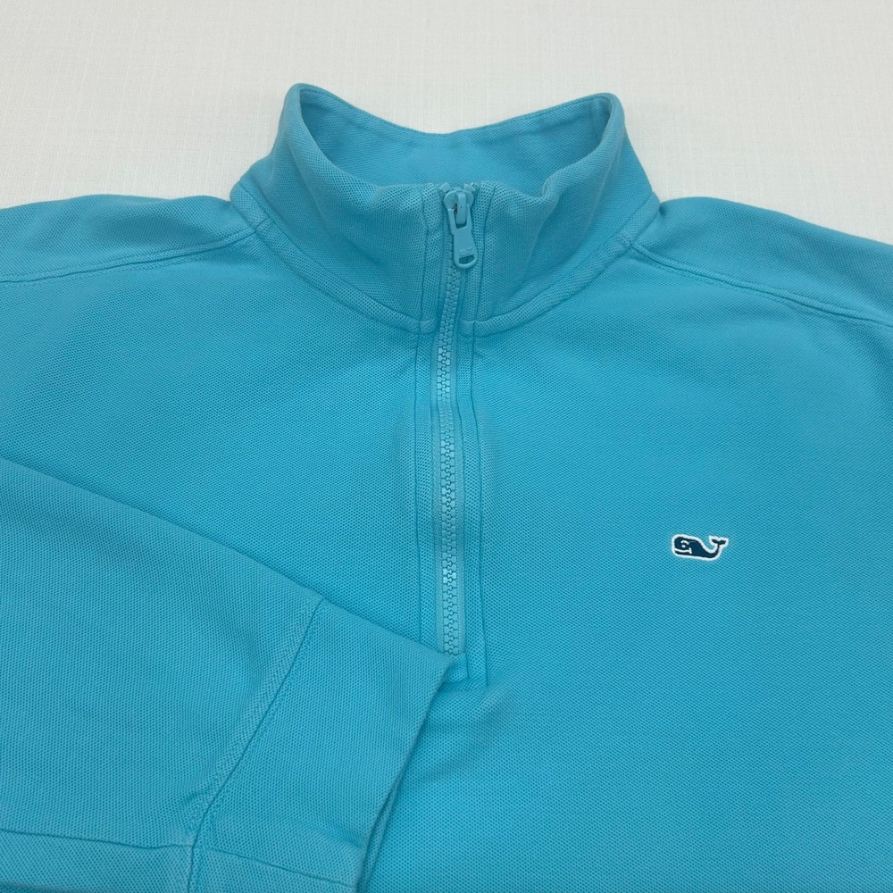 Vineyard Vines Quarter Zip Pullover Men M Teal Blue Pique Cotton Nautical Preppy